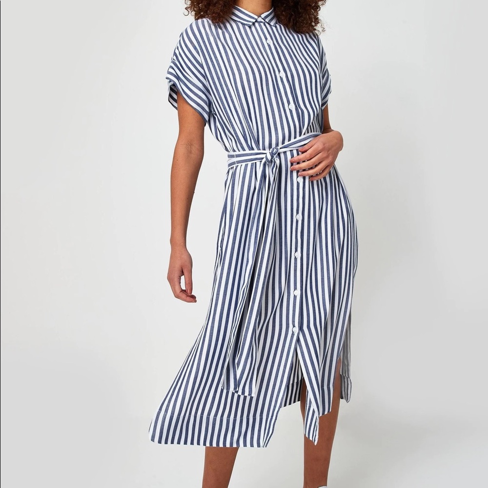 GAP Navy and White Striped Midi Shirt Dress